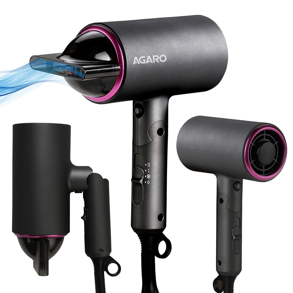 The Agaro HD-1214 Premium Hair Dryer blends compact design with powerful performance. It includes a 1400W motor, cool shot button, and a concentrator nozzle, making it perfect for achieving a smooth, styled finish.