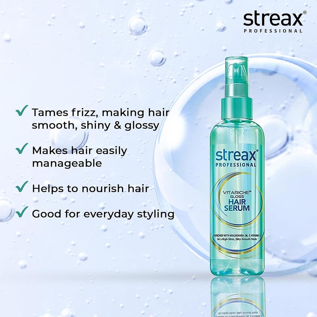 Buy Streax Professional Vitariche Gloss Hair Serum, Bring home that salon gloss every day.